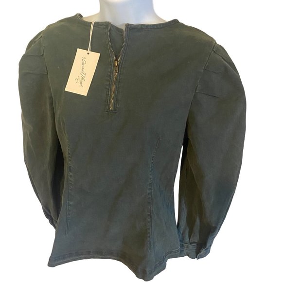 Universal Thread green 3/4 zip puff sleeve new with tags blouse size S - Picture 4 of 8